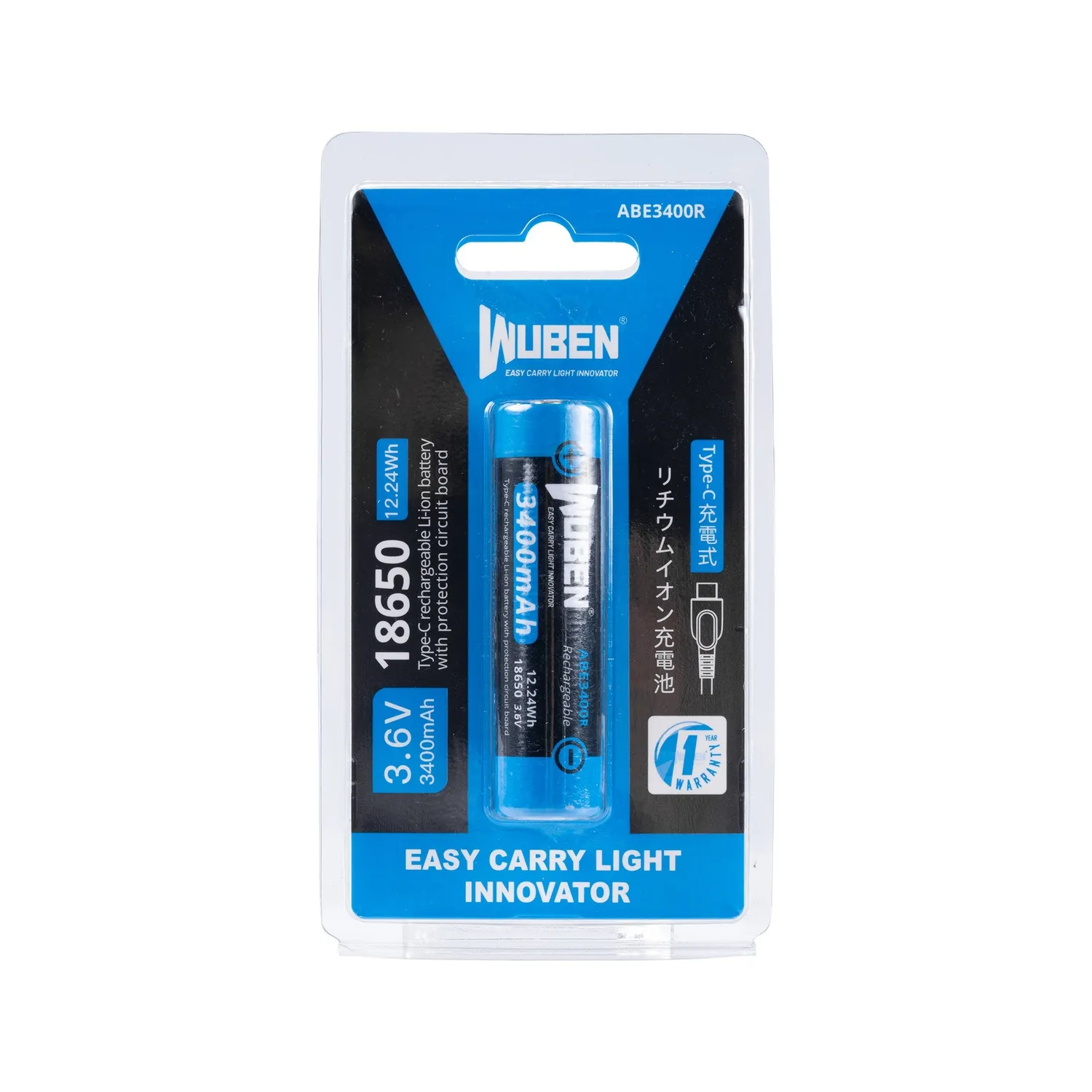 Wuben ABE3400 18650 Batterij 3400mAh Oplaadbaar
