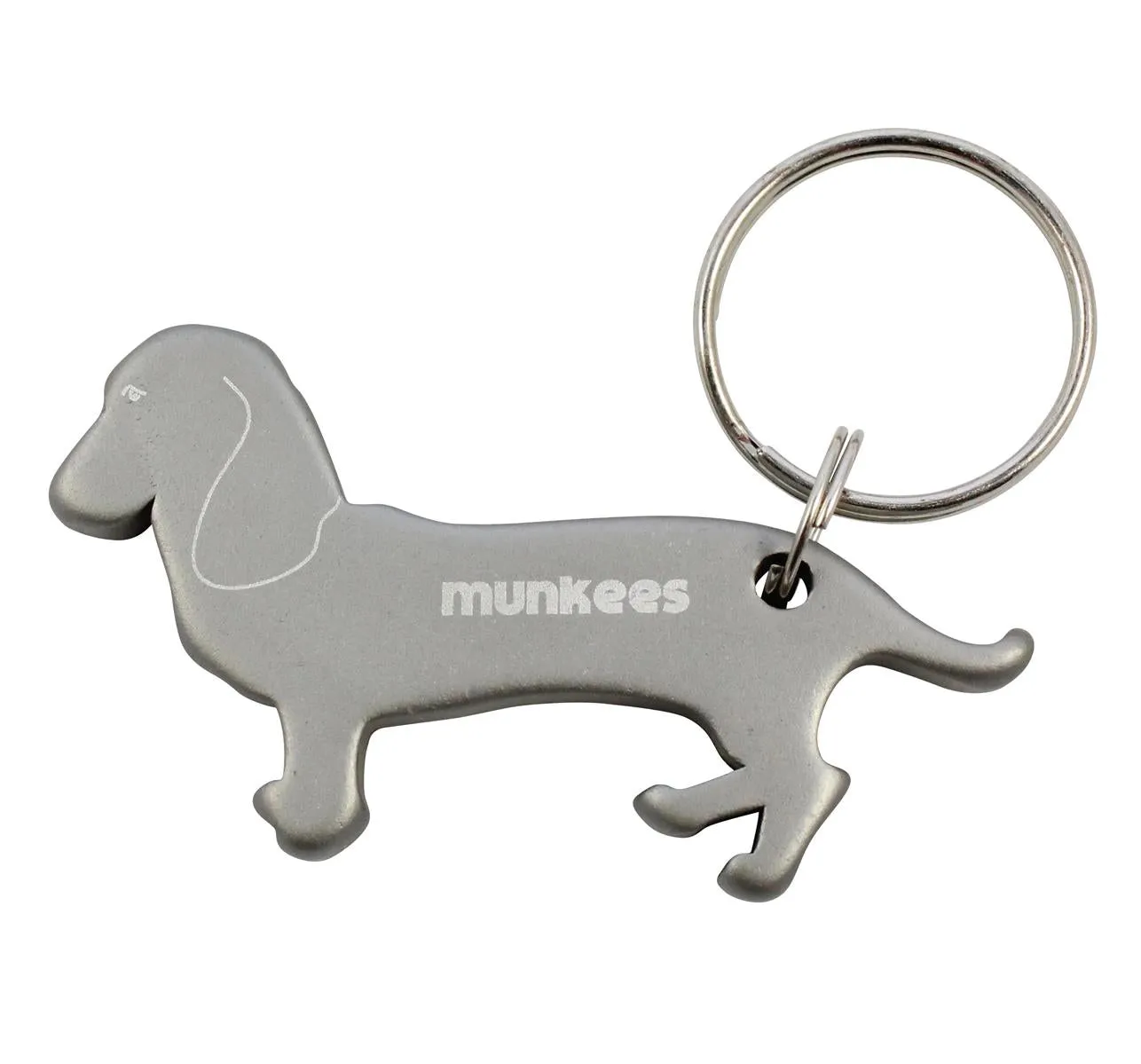 Munkees Teckel flessenopener sleutelhanger aluminium zilver