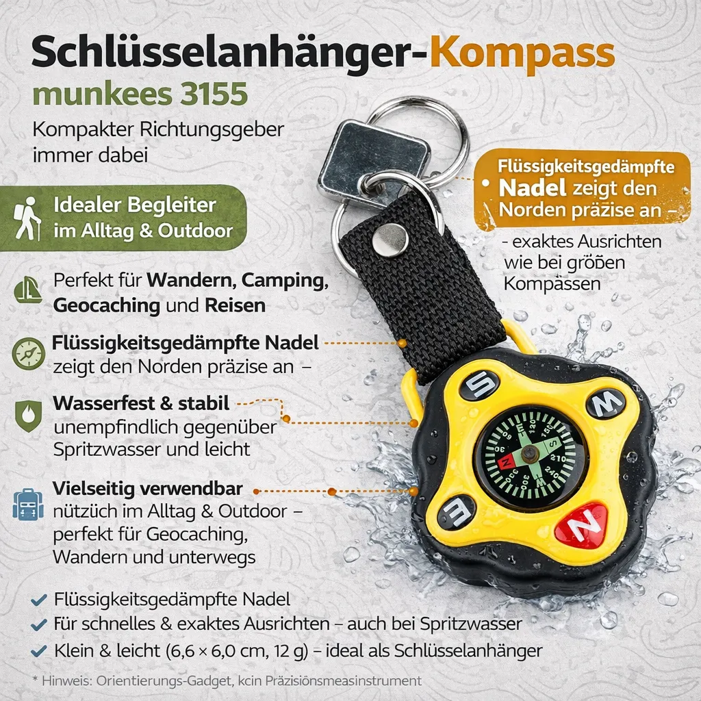 Munkees Kompas Sleutelhanger 3155 Zwart-Geel
