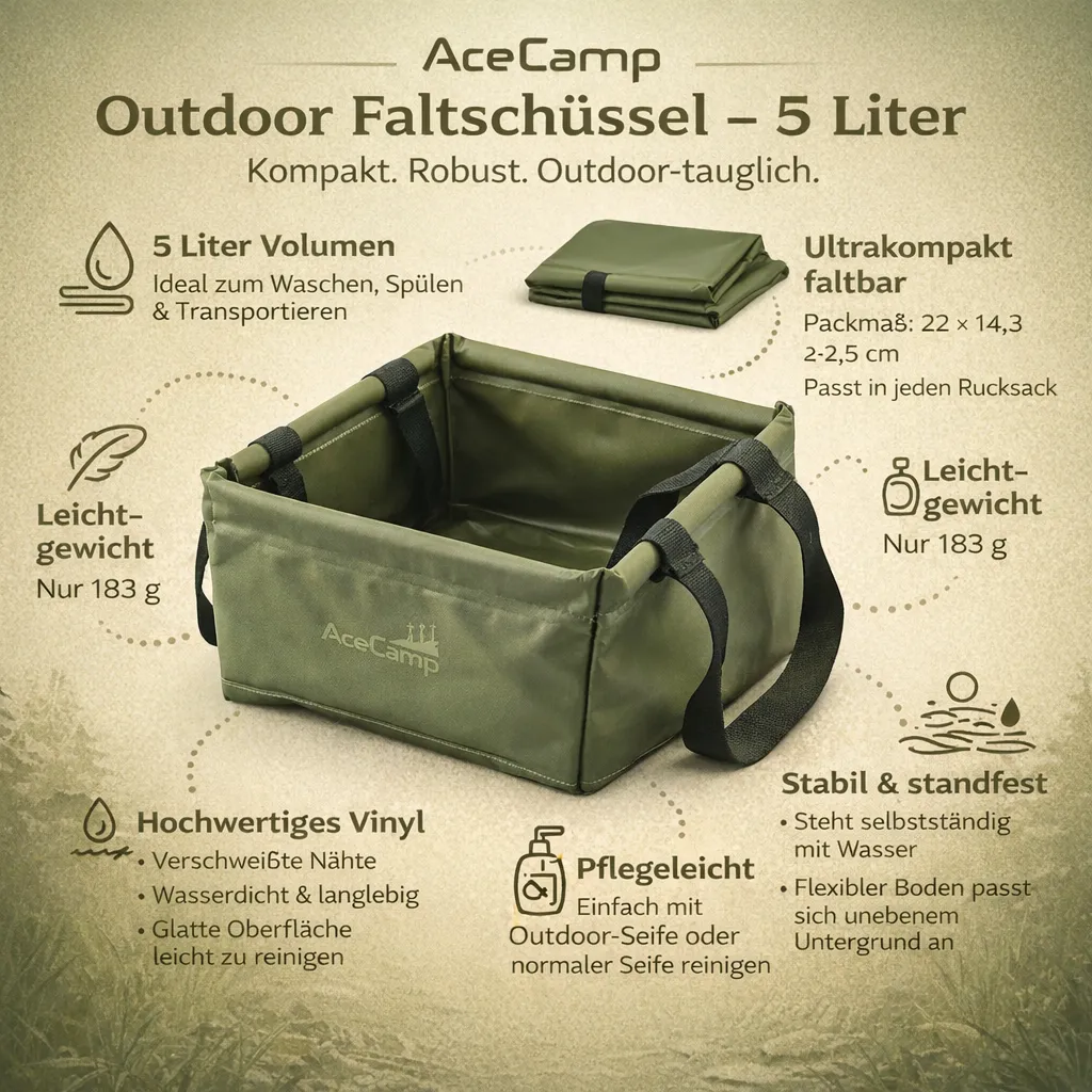 AceCamp vouwkom 5 liter groen opvouwbaar