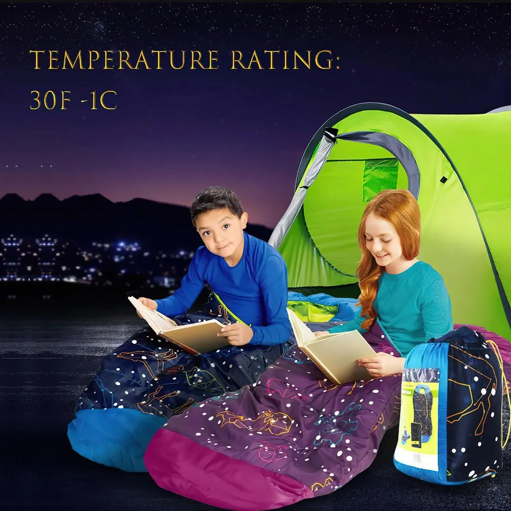 AceCamp kinderslaapzak met lichtsterren blauw 180 cm