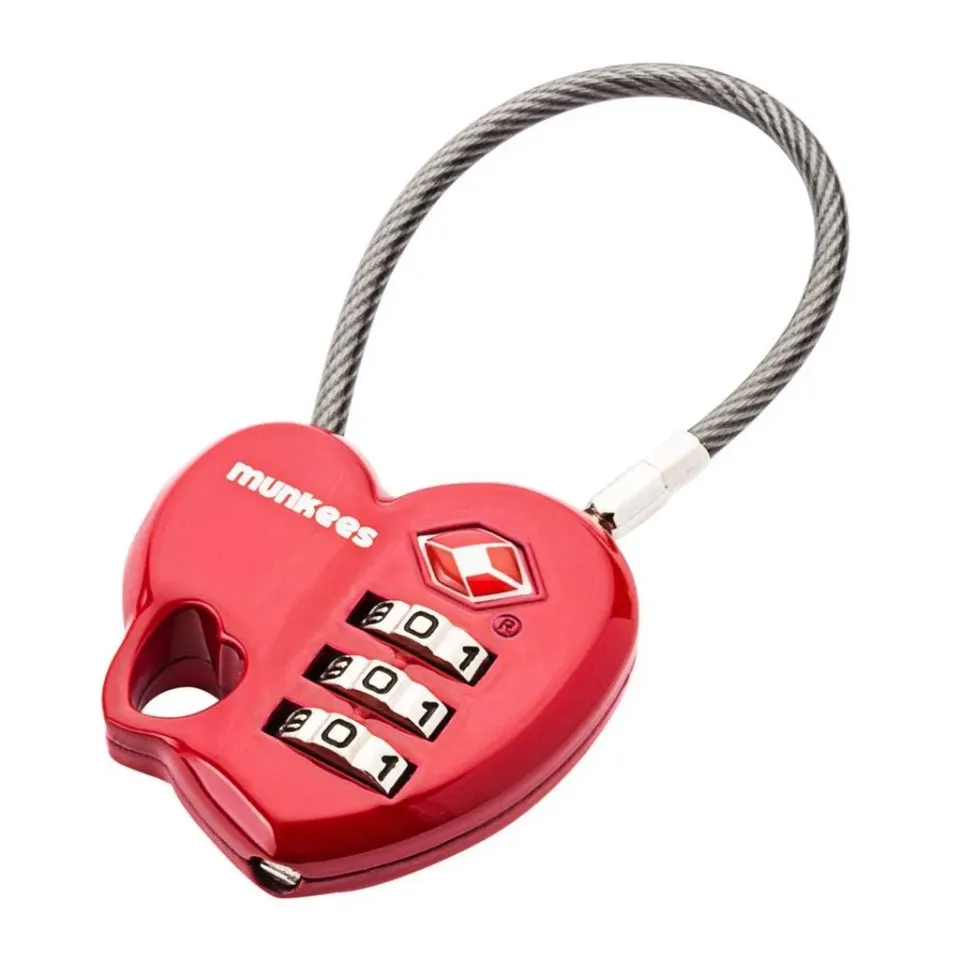 Munkees TSA cijferslot hart rood kabel