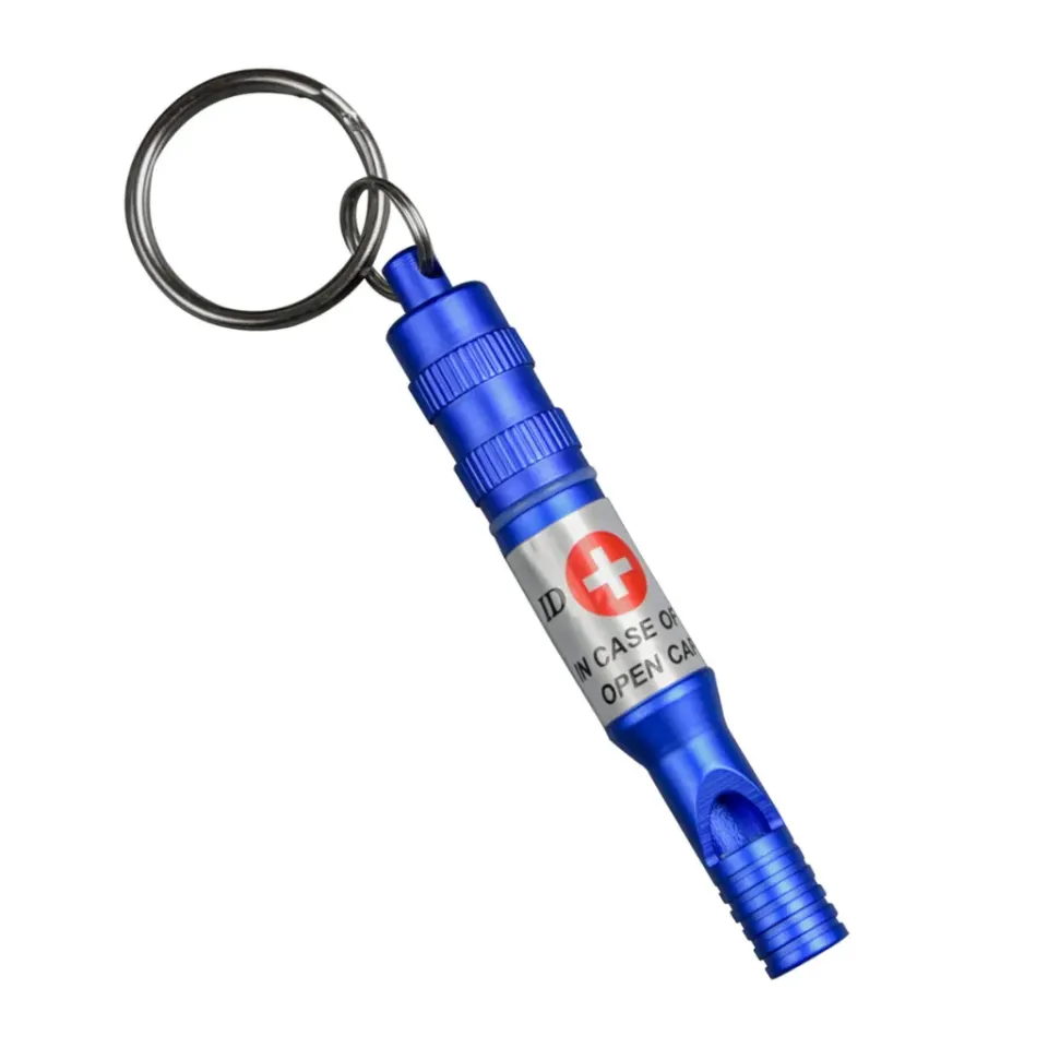 Munkees noodfluitje sleutelhanger blauw met capsule