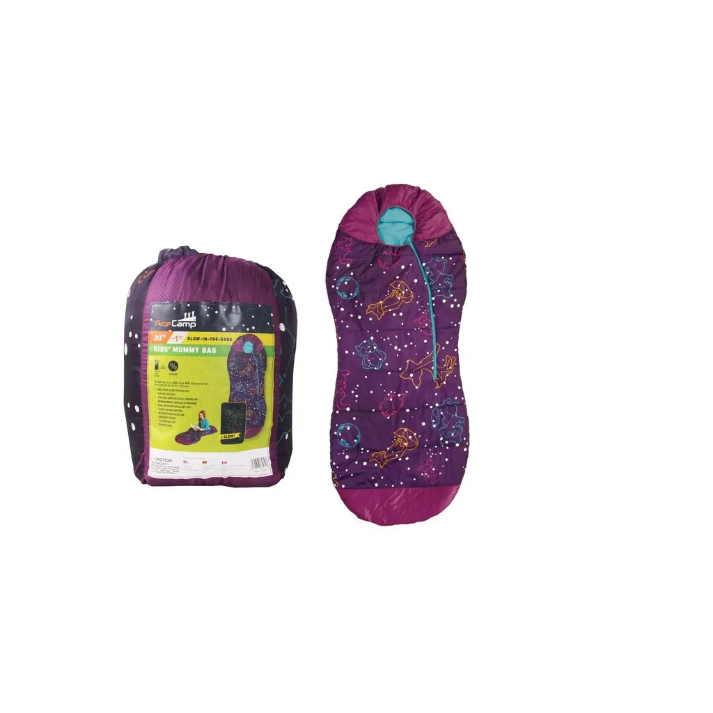 Munkees AceCamp kinderslaapzak glow 162 cm paars