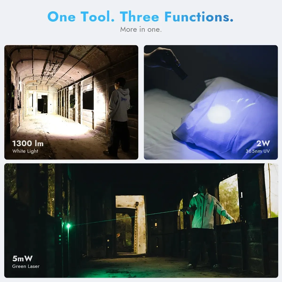 Wuben X5 3-in-1 zaklamp 1300 lumen grijs