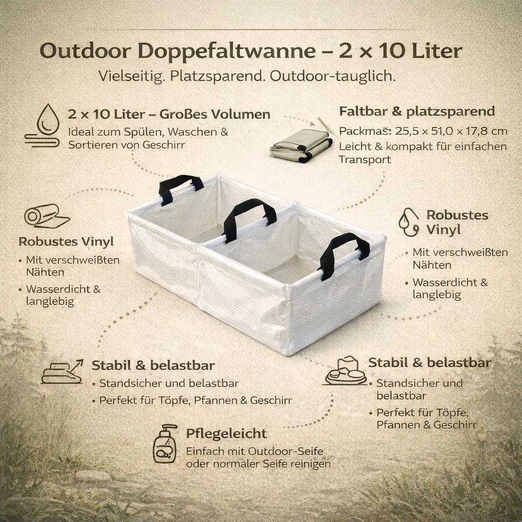 Munkees AceCamp dubbele vouwkom 20 liter waterdicht