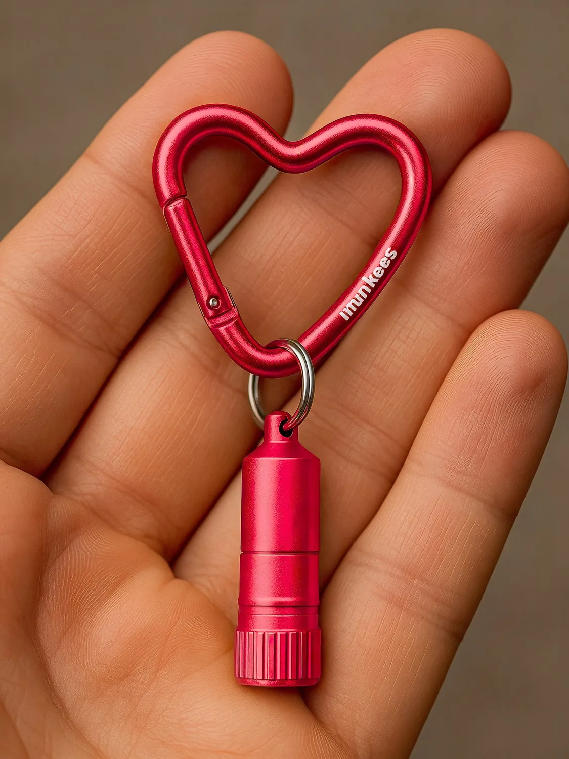 Munkees Hart LED mini zaklamp karabijnhaak rood