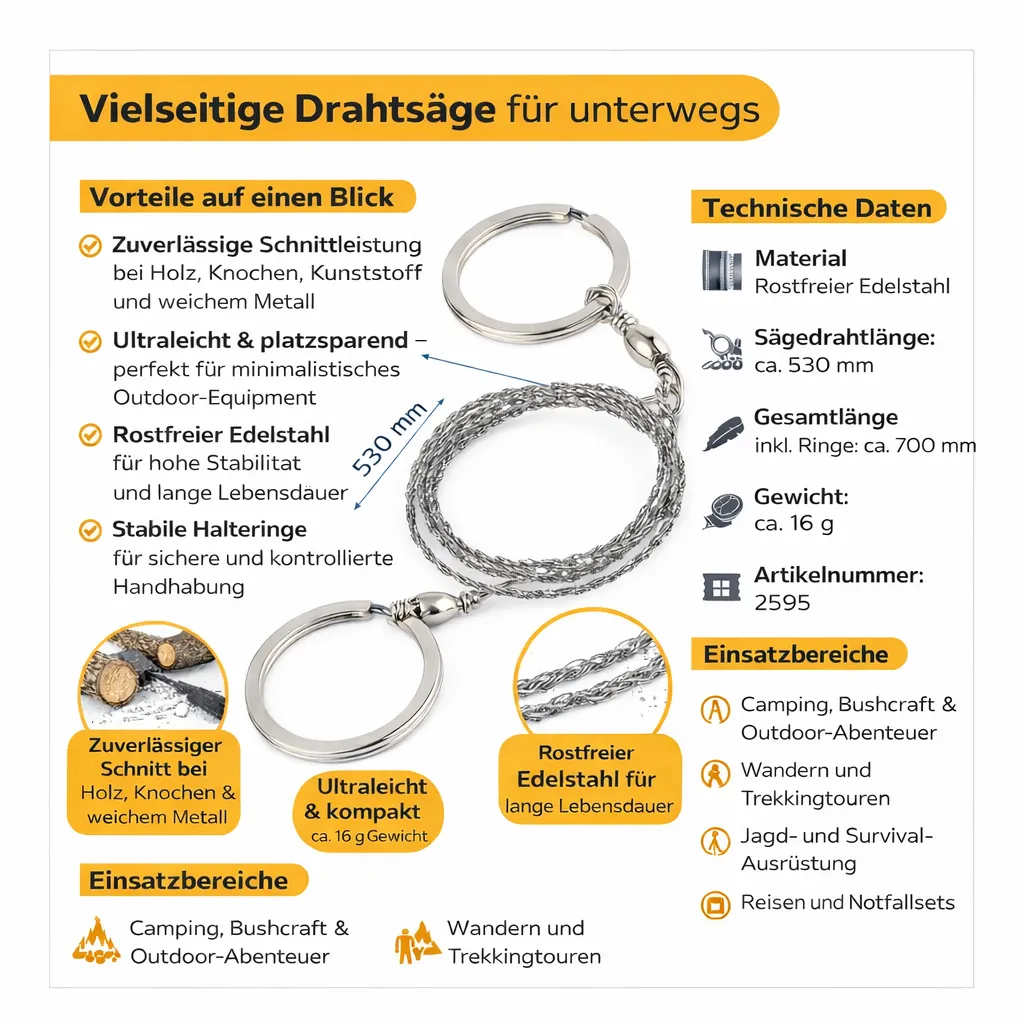 AceCamp Draadzaag 530 mm zakzaag rvs 16 gram survival