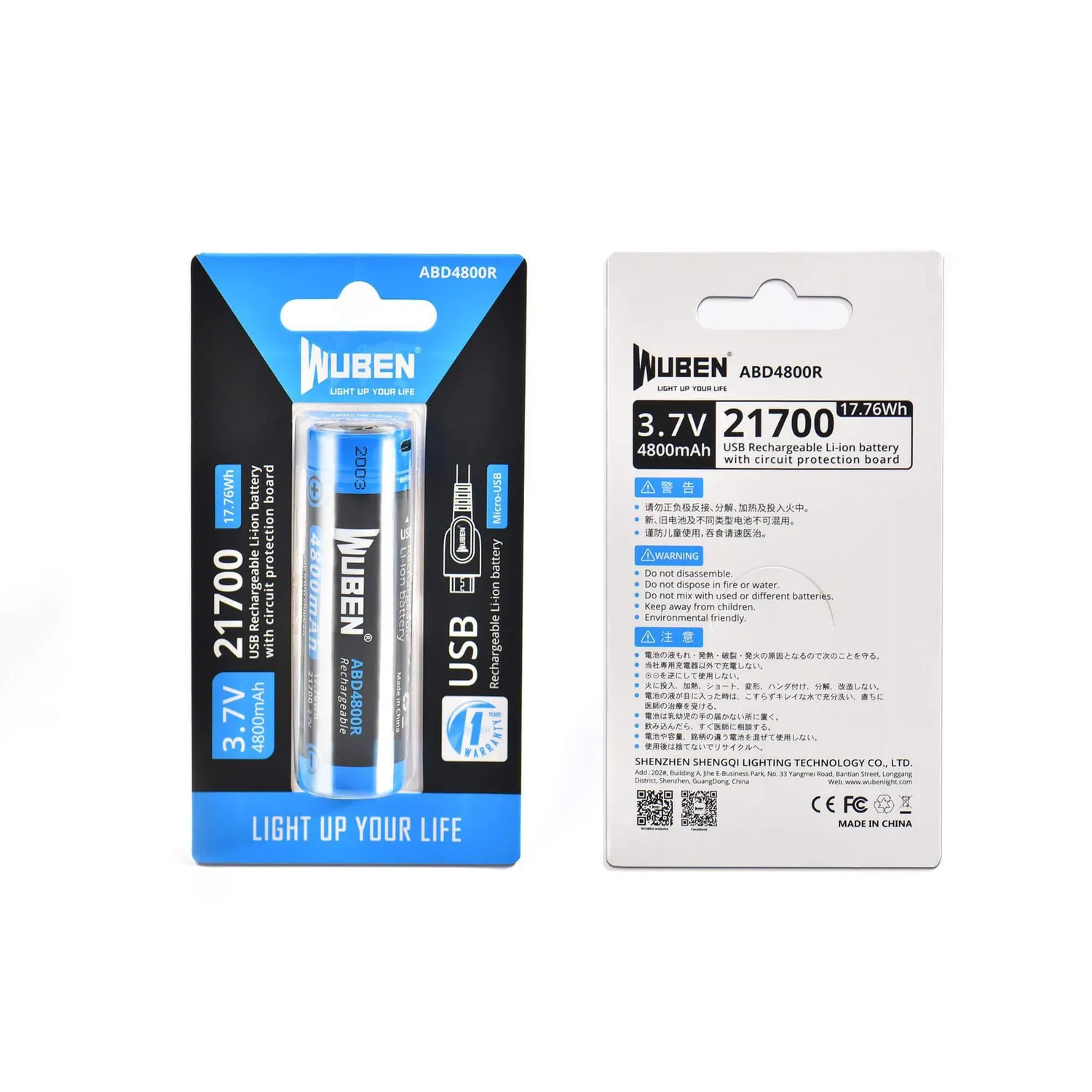 Wuben ABD4800R batterij 21700 4800 mAh type-C