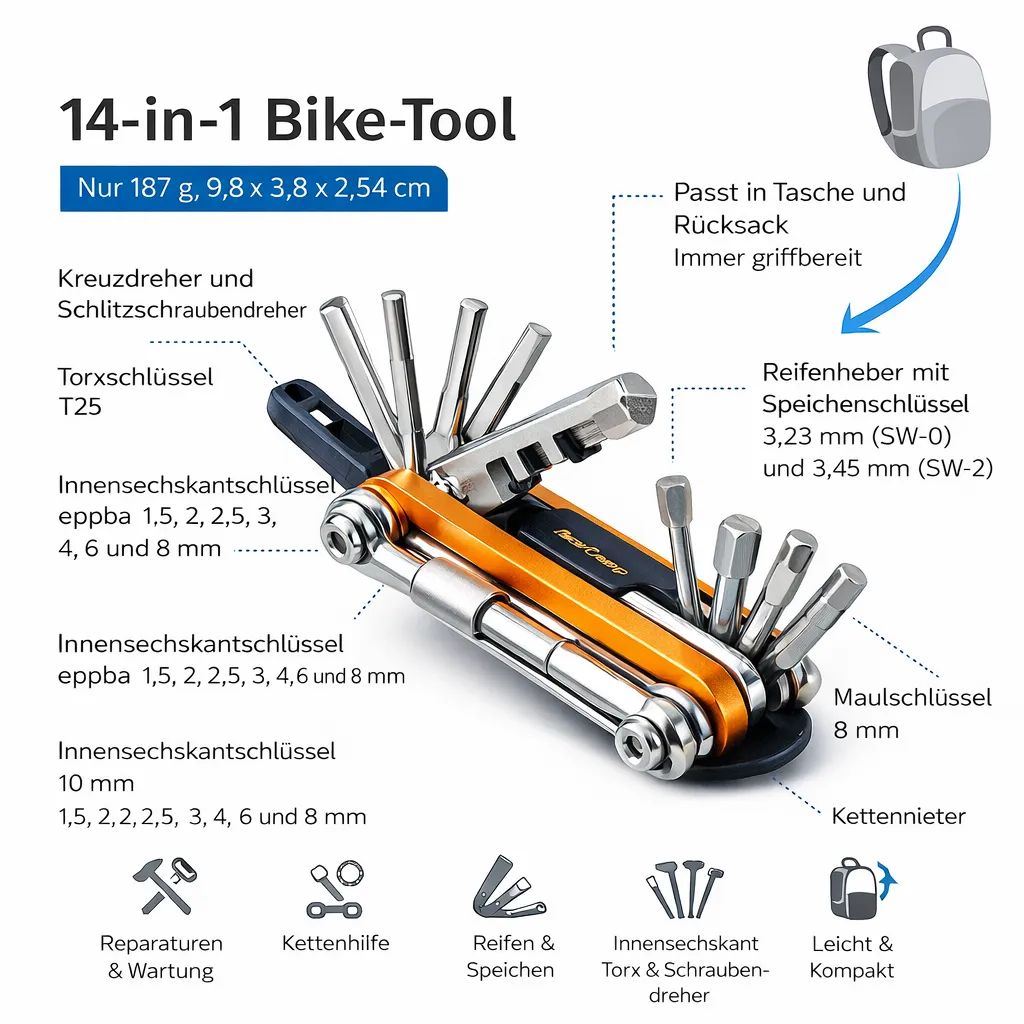 AceCamp All-in-One Bike fietstool 14-in-1 multitool