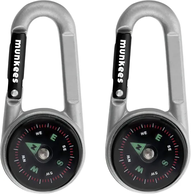 munkees kompas karabiner zilver 2-pack thermometer