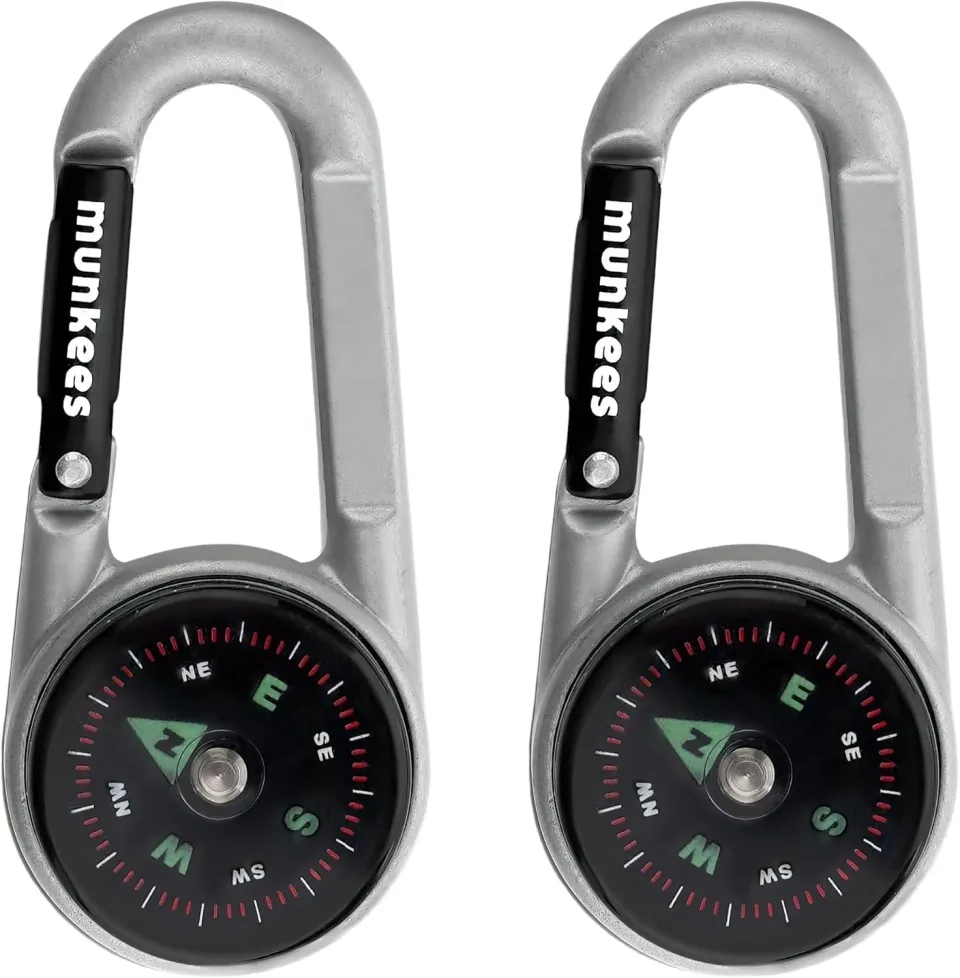 munkees kompas karabiner zilver 2-pack thermometer