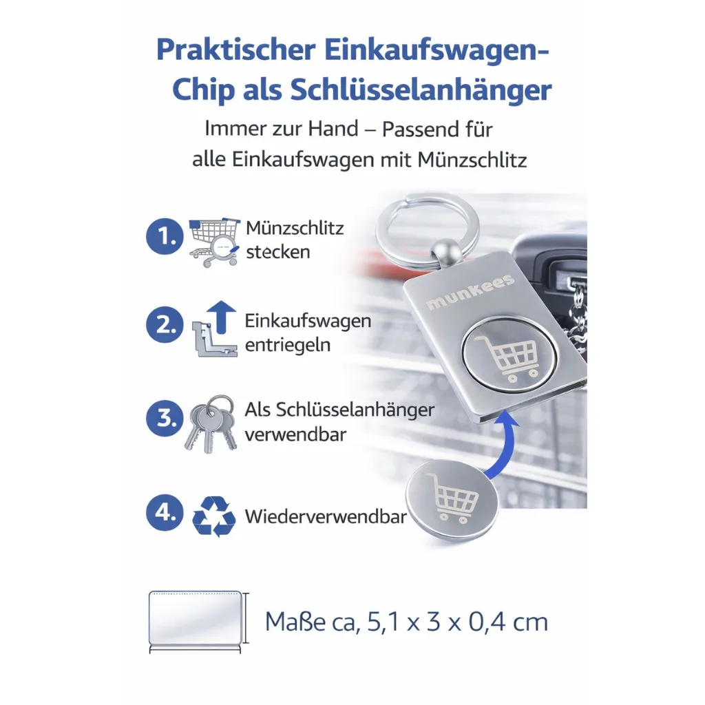 Munkees Winkelwagenchip Sleutelhanger RVS