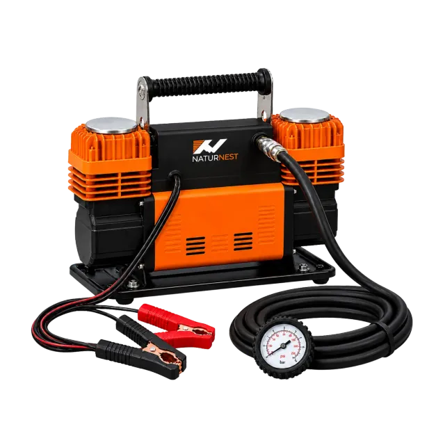 Naturnest Dual Cylinder luchtcompressor 12V digitaal