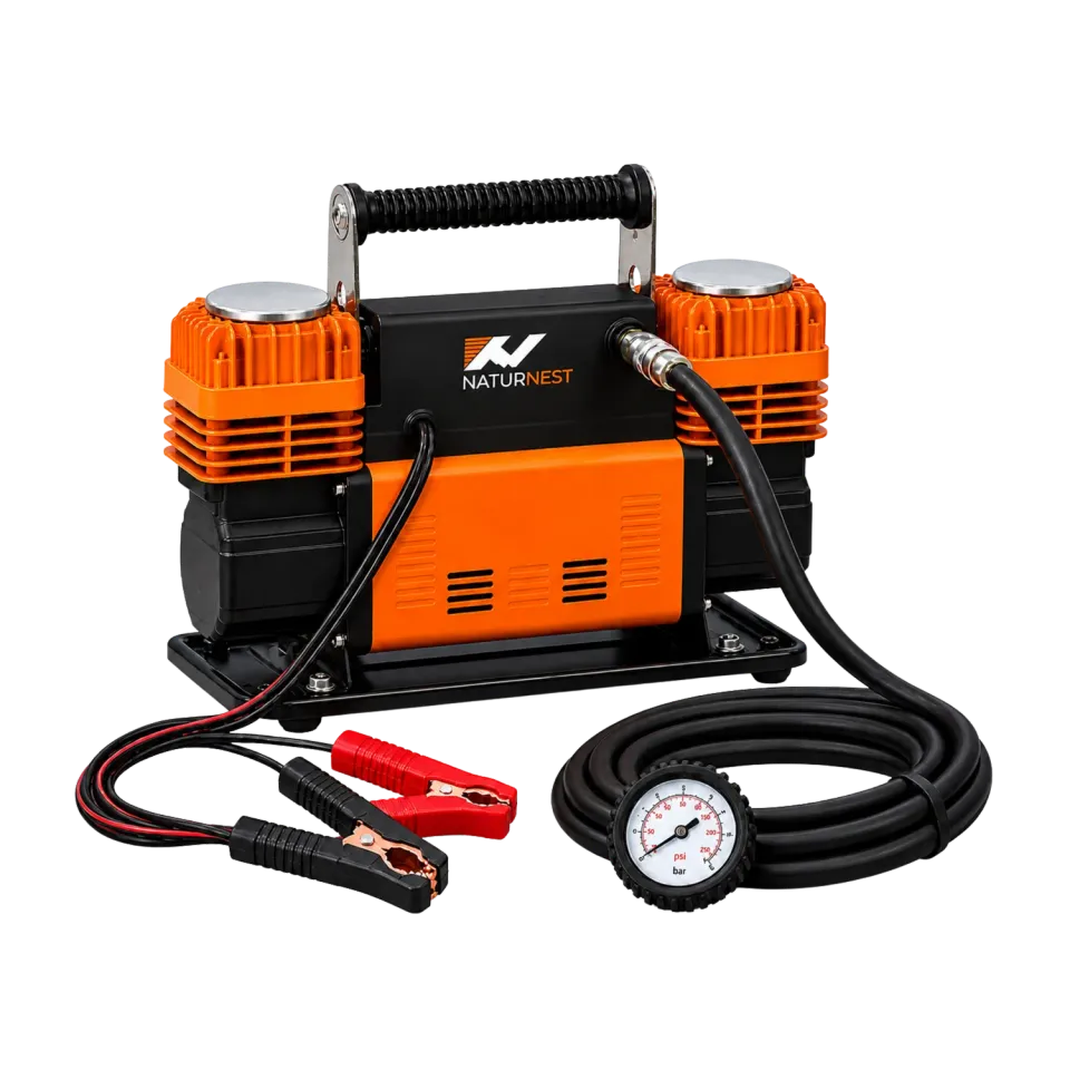 Naturnest Dual Cylinder luchtcompressor 12V digitaal