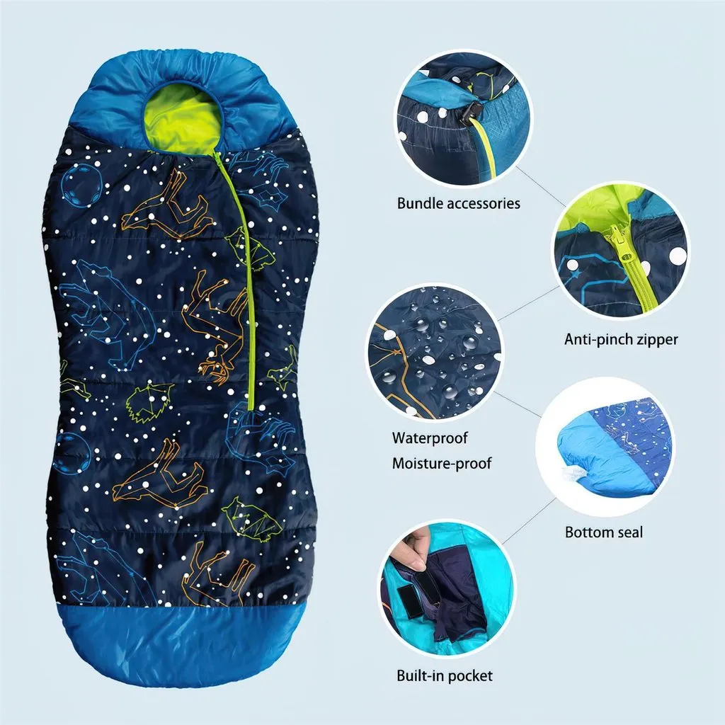 AceCamp kinderslaapzak met lichtsterren blauw 180 cm