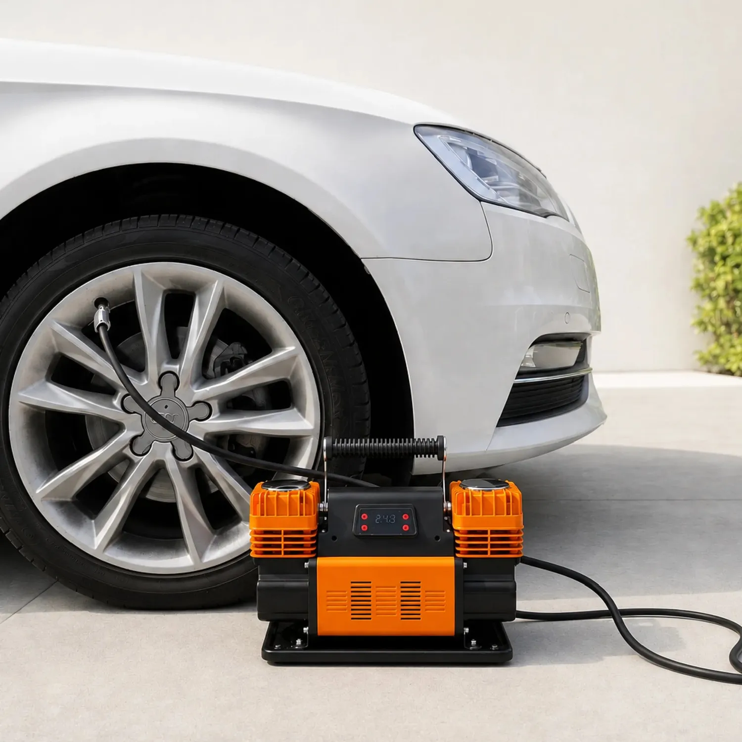 Naturnest Dual Cylinder luchtcompressor 12V digitaal