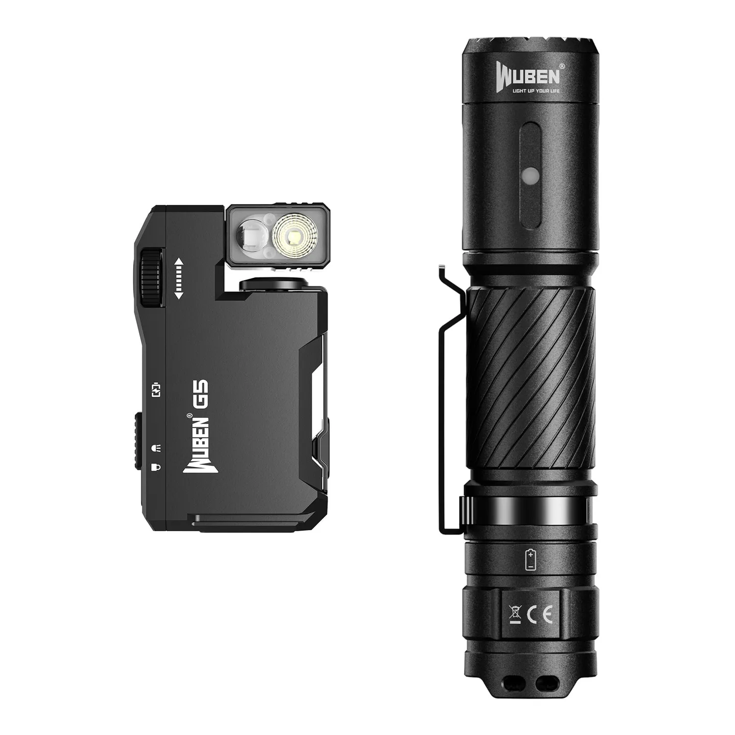 Wuben G5 + E7 zaklampen bundel zwart 6500K