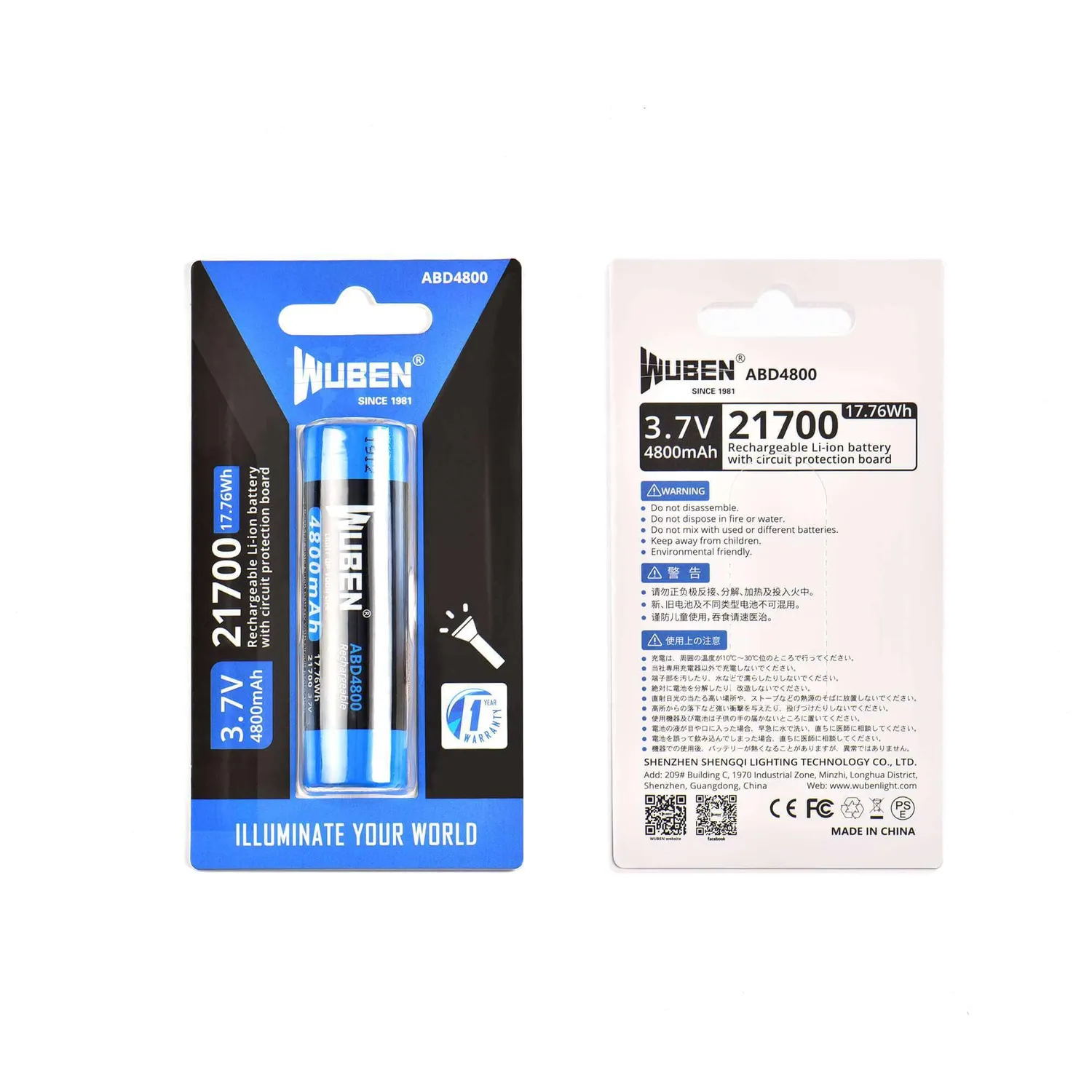 Wuben ABD4800 21700 batterij 4800mAh beveiligd