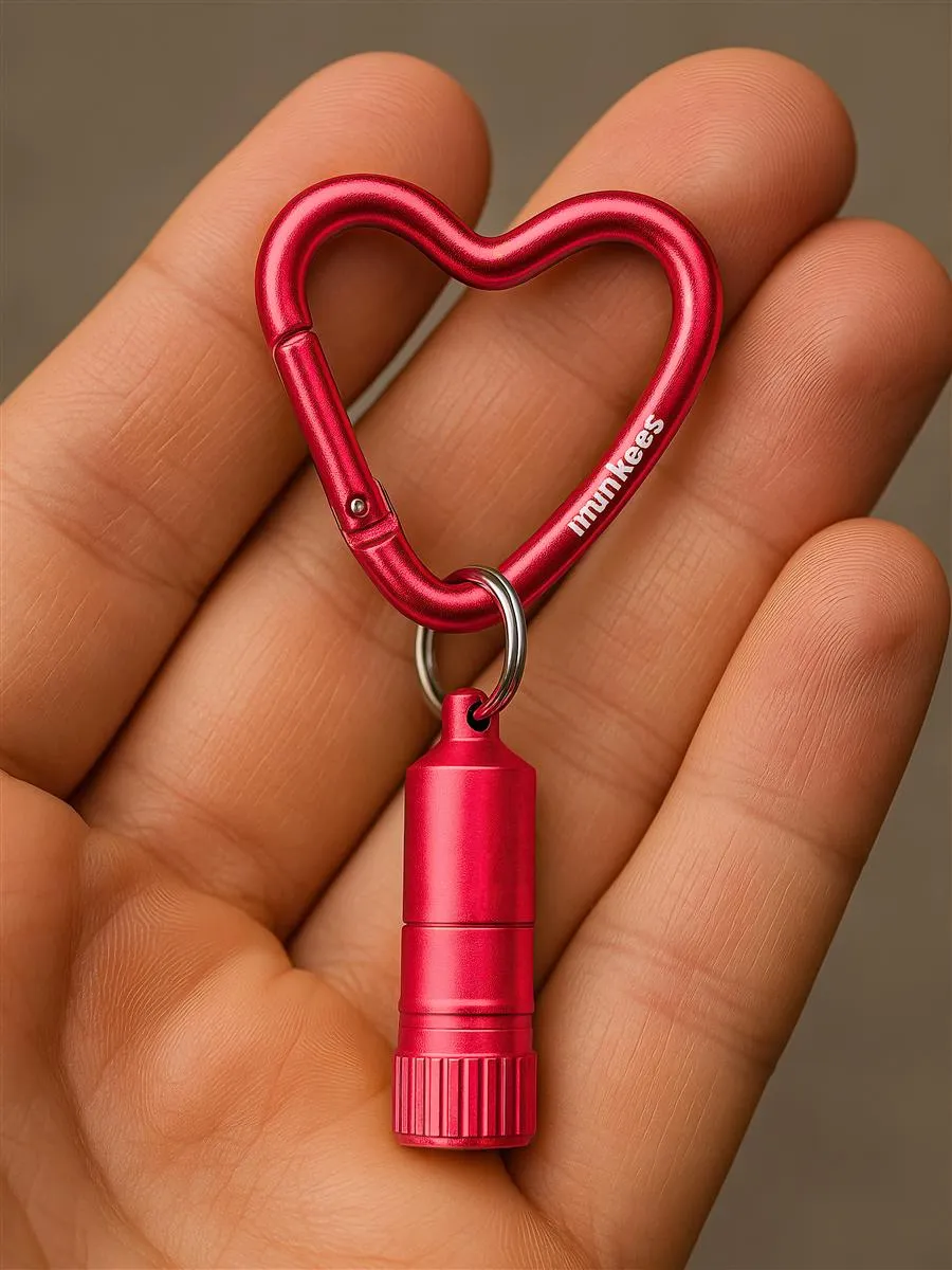 Munkees Hart LED mini zaklamp karabijnhaak rood