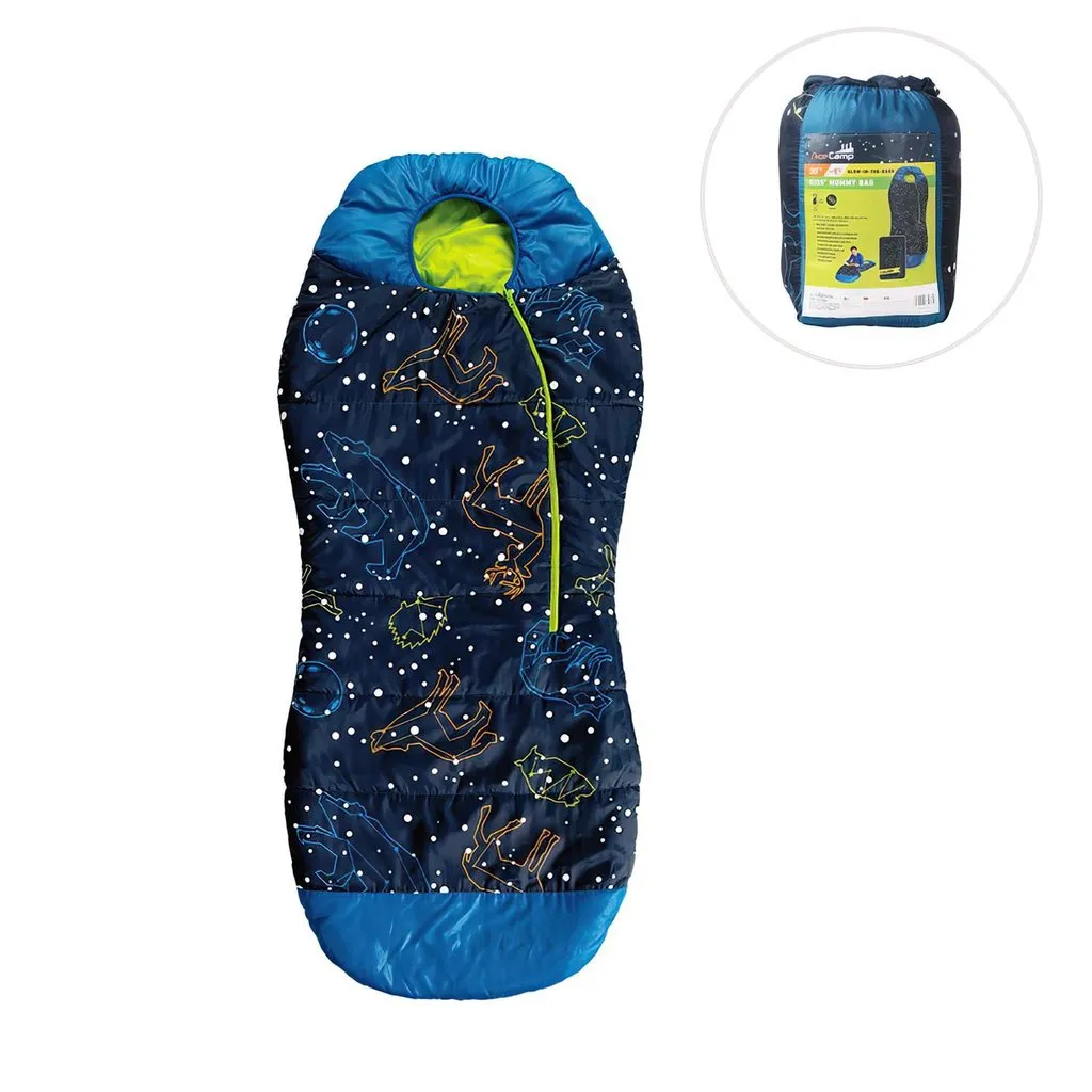 AceCamp kinderslaapzak met lichtsterren blauw 180 cm
