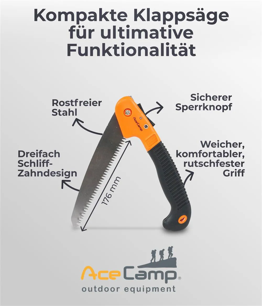 Munkees AceCamp vouwzaag 228 mm zwart oranje