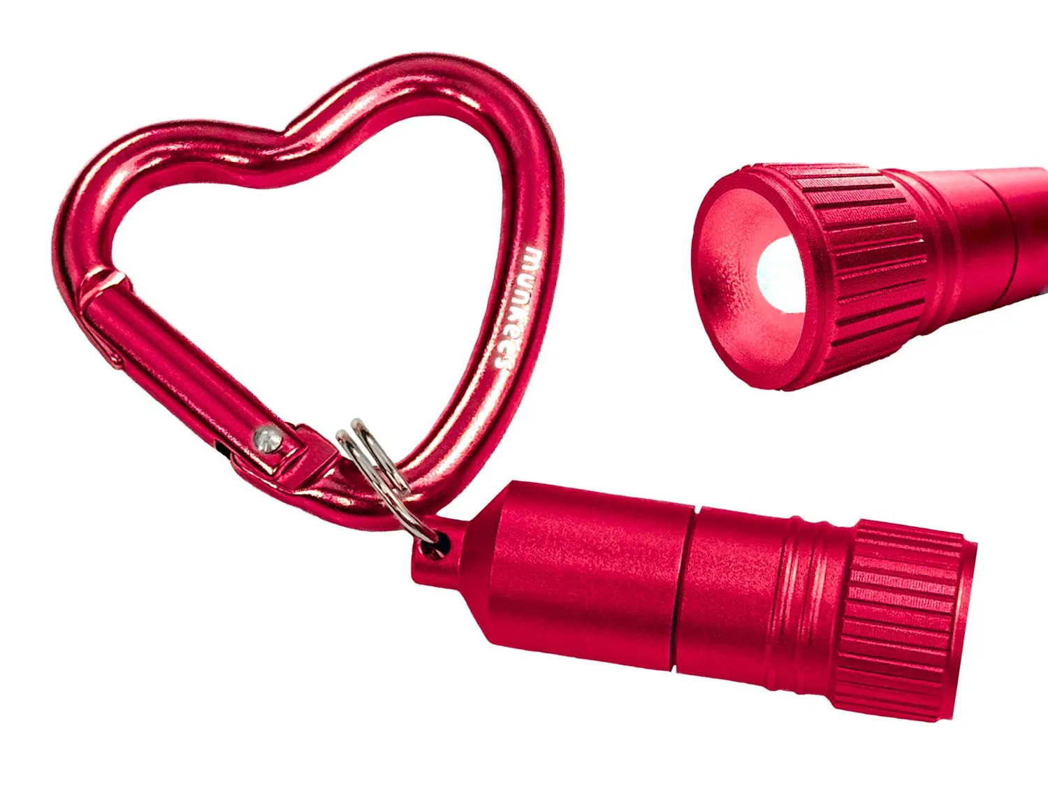 Munkees Hart LED mini zaklamp karabijnhaak rood