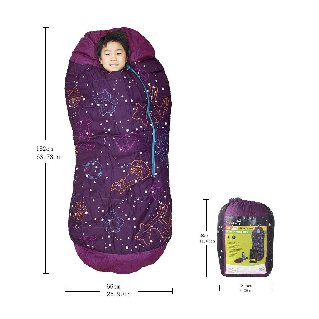 Munkees AceCamp kinderslaapzak glow 162 cm paars