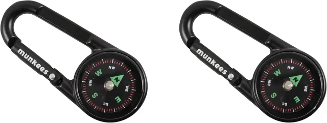 Munkees kompas-karabiner thermometer zwart 2 stuks