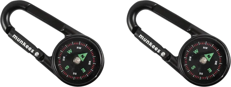 Munkees kompas-karabiner thermometer zwart 2 stuks