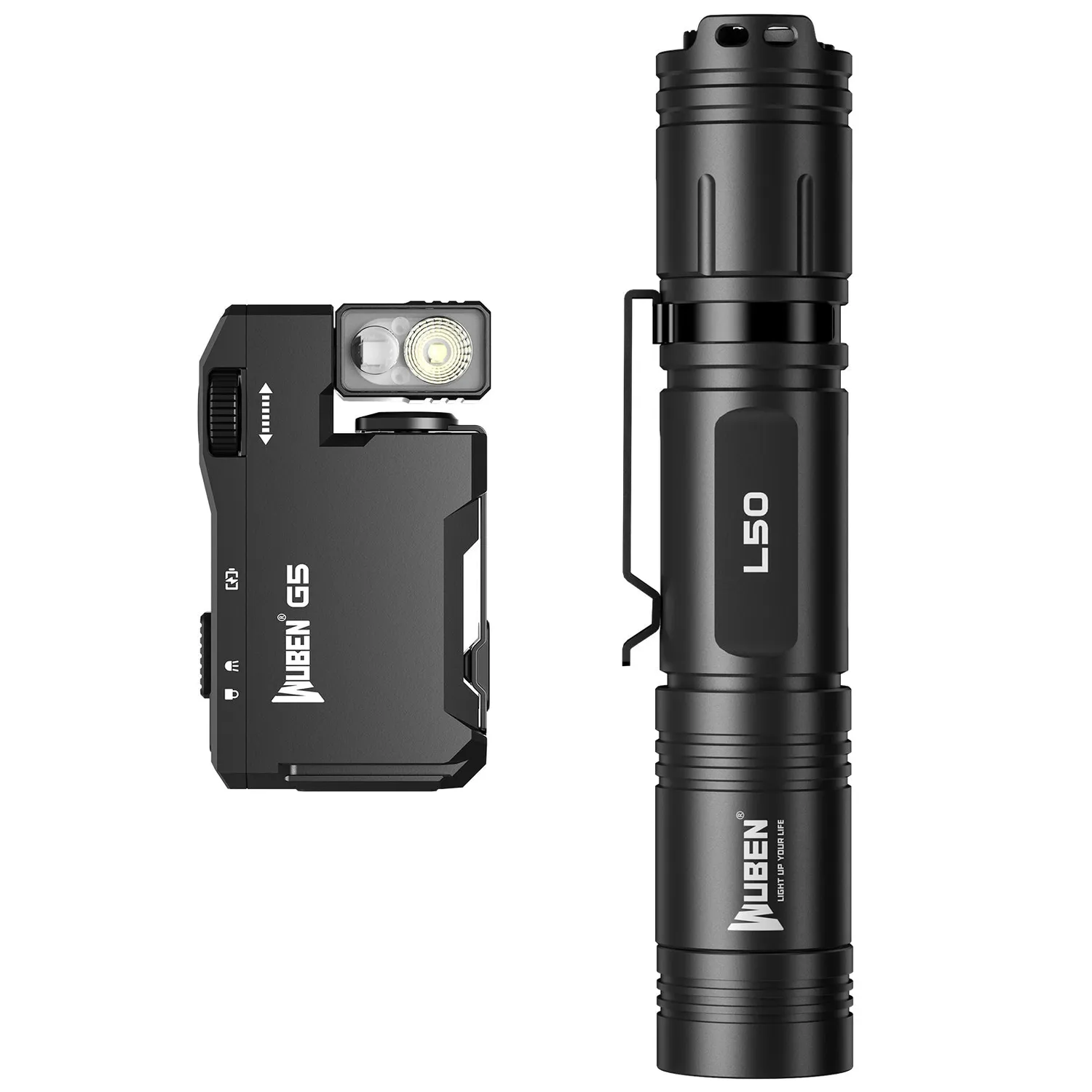 Wuben G5 + E7 zaklampen bundel zwart 6500K