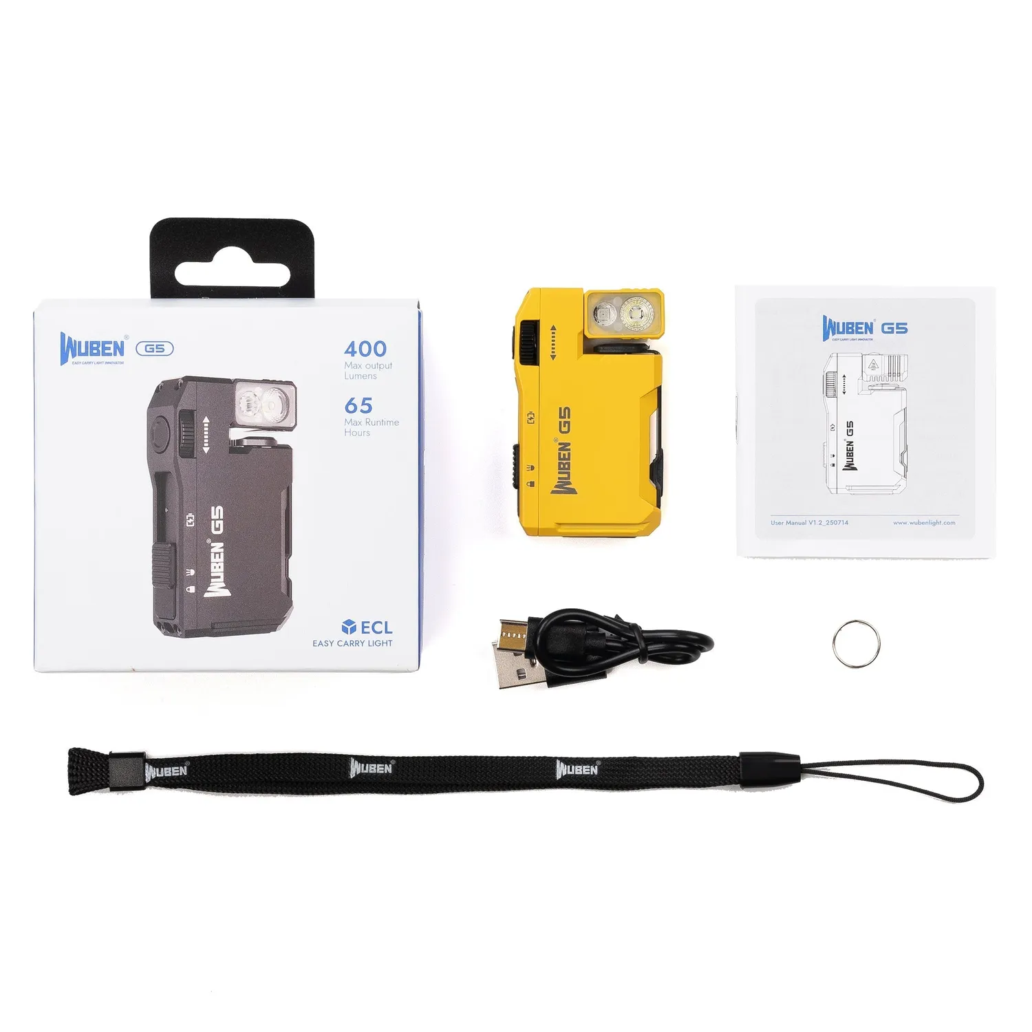 Wuben G5 Yellow+Black EDC zaklamp geel 400 lumen