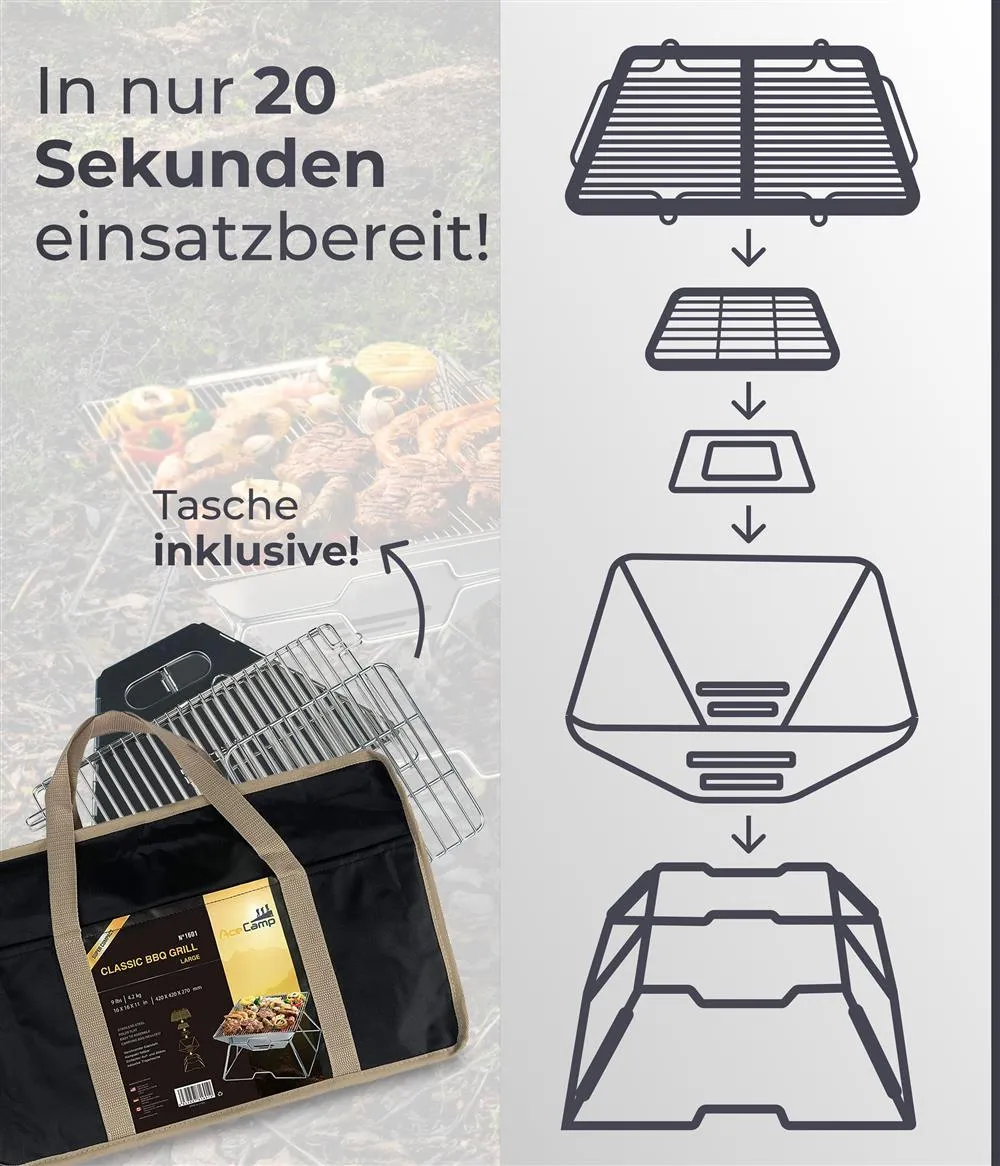 MUNKEES AceCamp To Go barbecue houtskool groot opvouwbaar